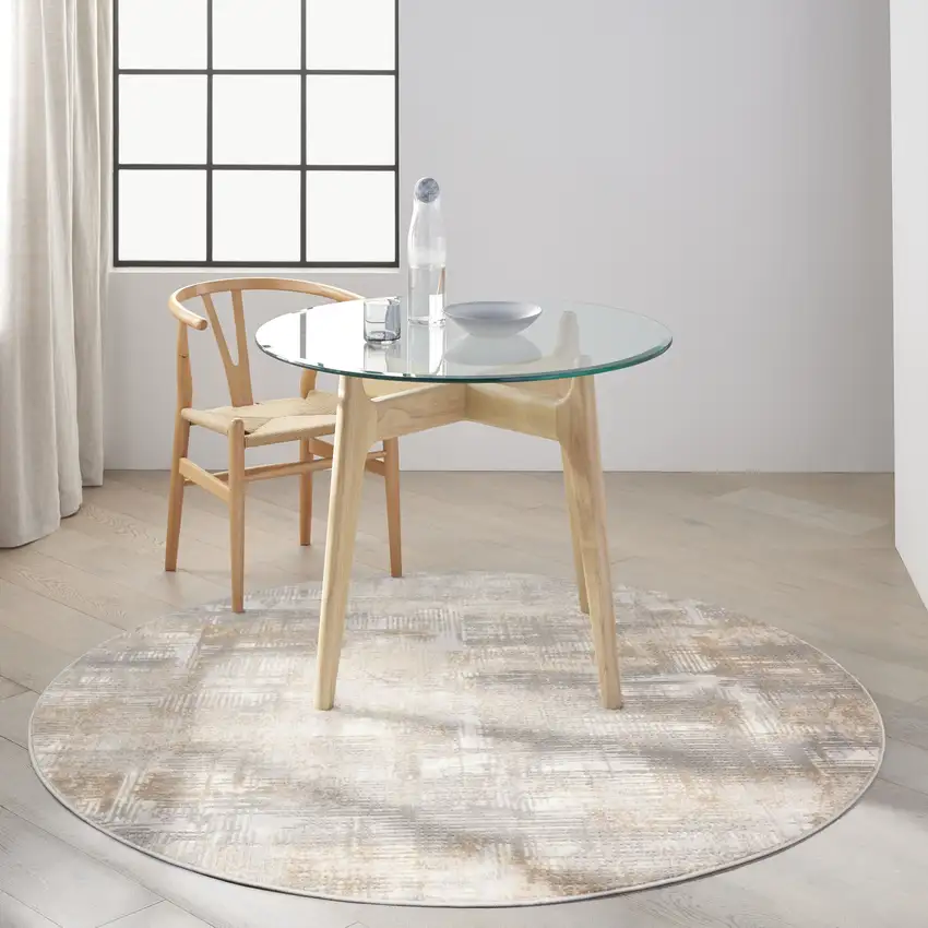 6' Gray Abstract Round Rug Photo 6