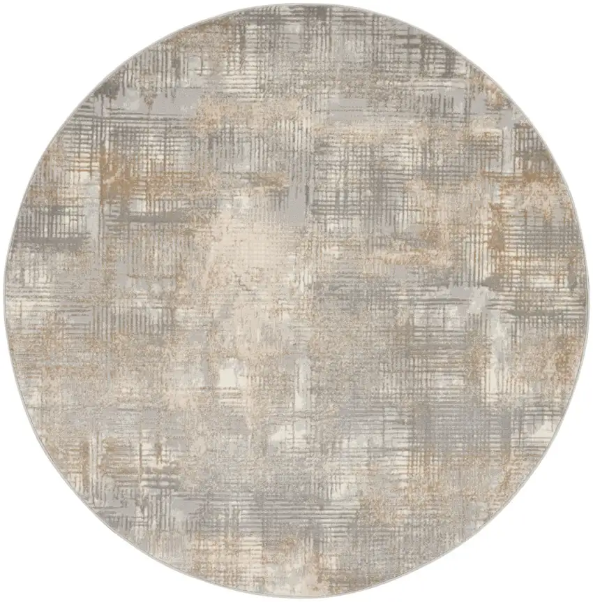 6' Gray Abstract Round Rug Photo 4