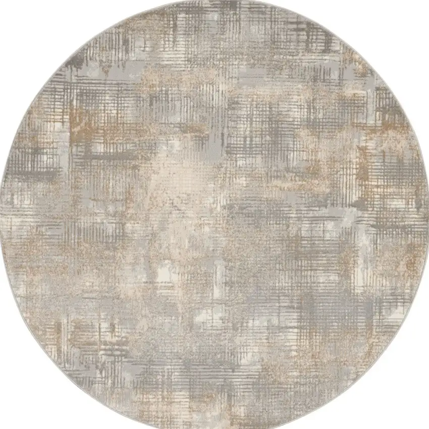 6' Gray Abstract Round Rug Photo 2