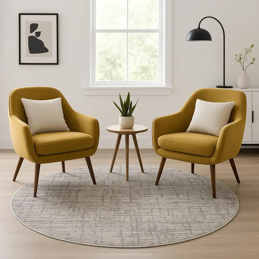 6' Gray Abstract Round Rug Photo 1