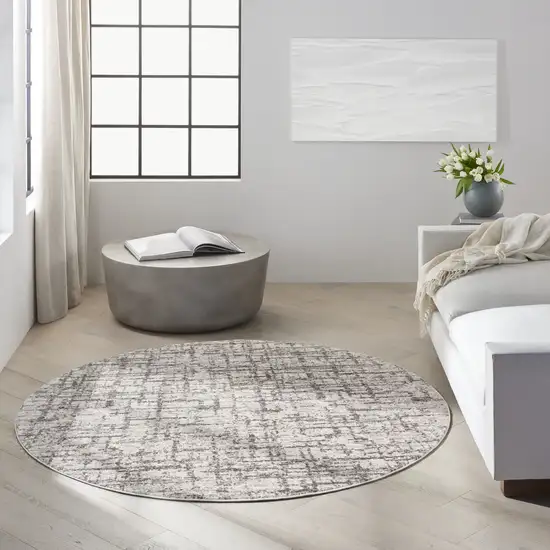 6' Gray Abstract Round Rug Photo 6