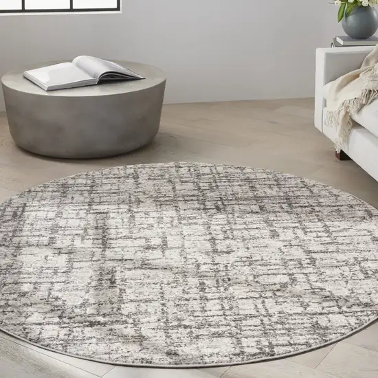 6' Gray Abstract Round Rug Photo 5