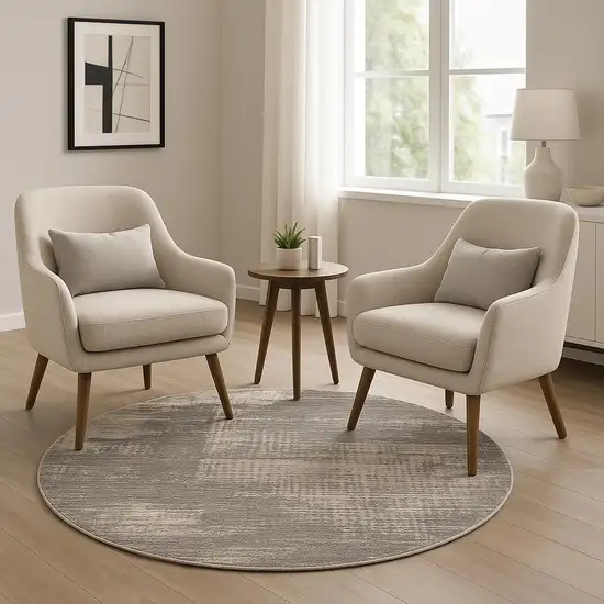 6' Gray Abstract Round Rug Photo 1