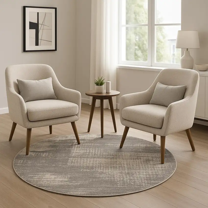 6' Gray Abstract Round Rug Photo 1