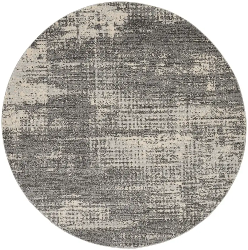 6' Gray Abstract Round Rug Photo 2