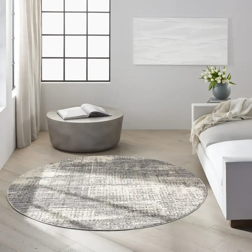 6' Gray Abstract Round Rug Photo 5