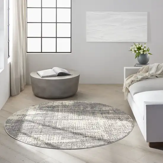 6' Gray Abstract Round Rug Photo 5