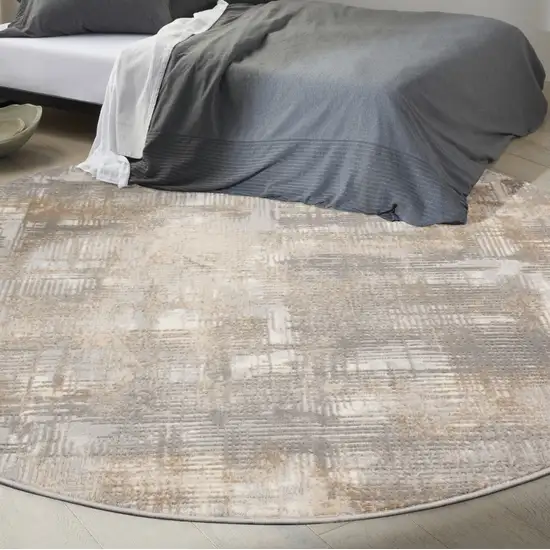 8' Gray Abstract Round Rug Photo 5