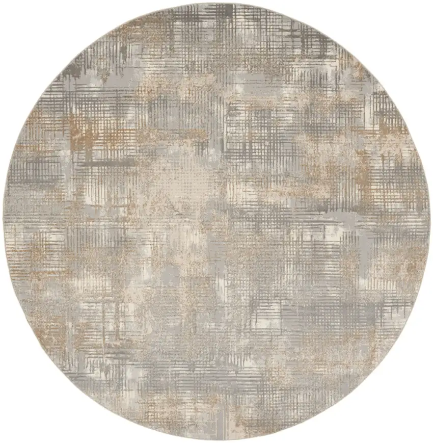 8' Gray Abstract Round Rug Photo 2