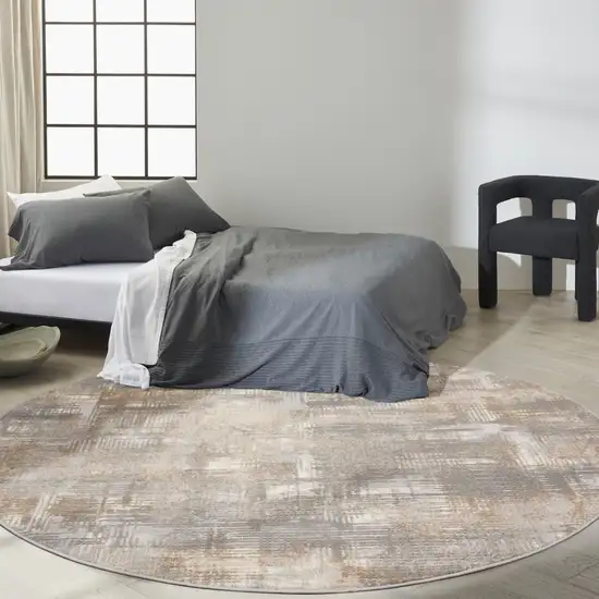 8' Gray Abstract Round Rug Photo 6