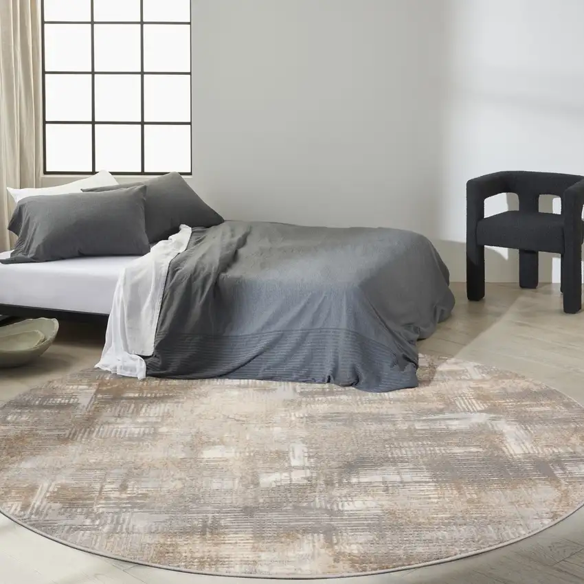 8' Gray Abstract Round Rug Photo 6
