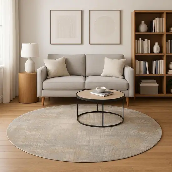 8' Gray Abstract Round Rug Photo 1