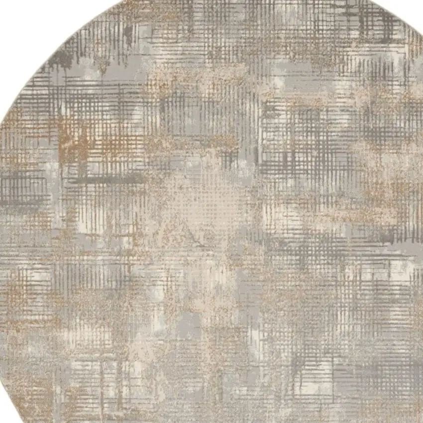 8' Gray Abstract Round Rug Photo 4