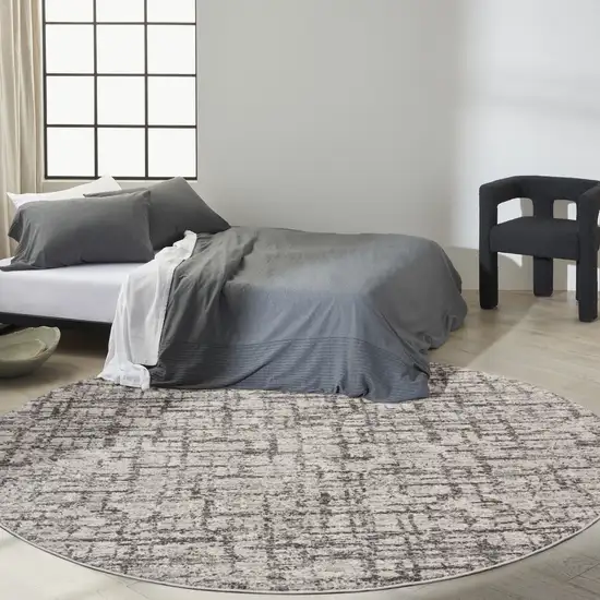 8' Gray Abstract Round Rug Photo 5