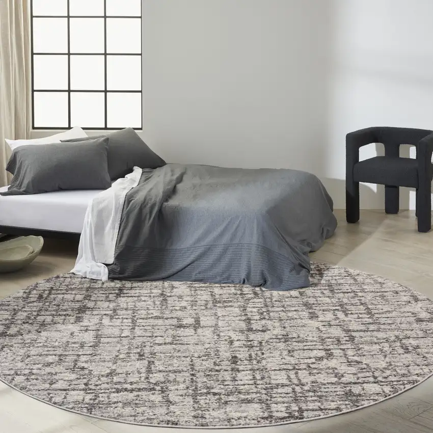8' Gray Abstract Round Rug Photo 5