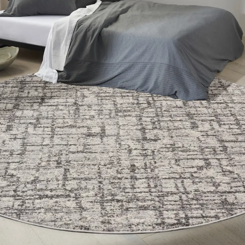 8' Gray Abstract Round Rug Photo 4