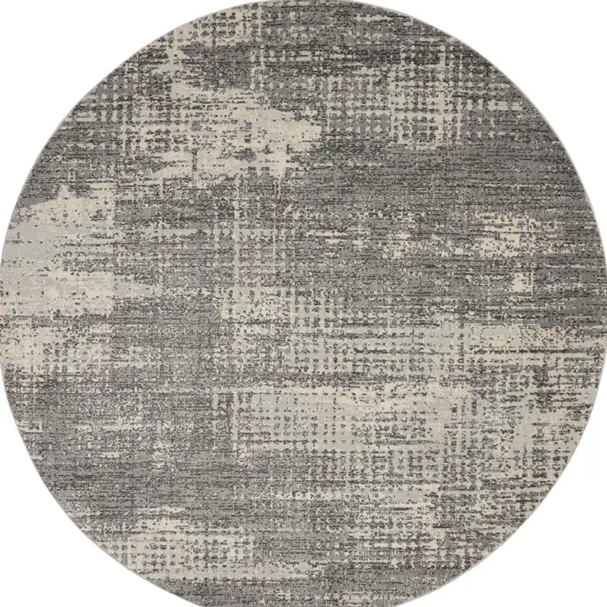 8' Gray Abstract Round Rug Photo 3