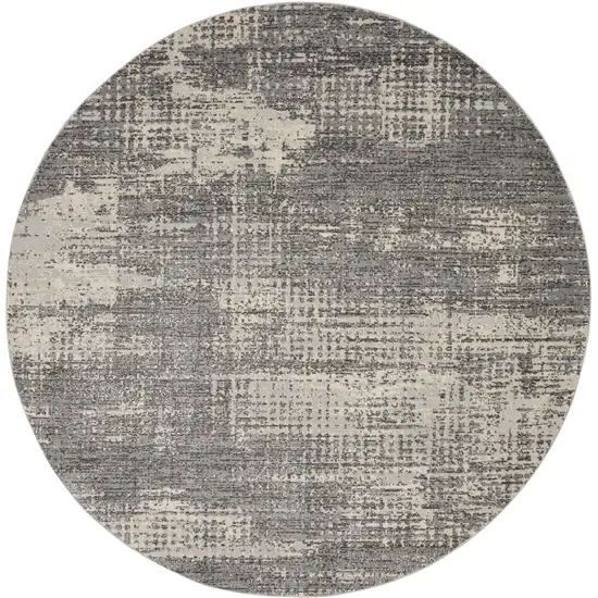 8' Gray Abstract Round Rug Photo 2