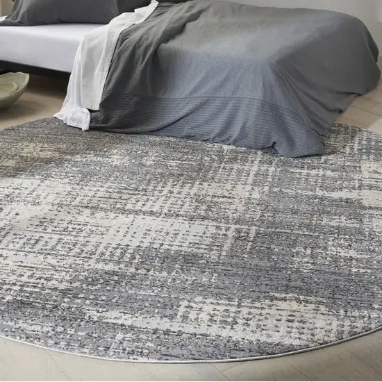 8' Gray Abstract Round Rug Photo 6
