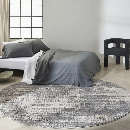 8' Gray Abstract Round Rug Photo 5