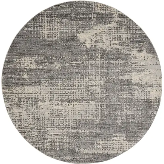 8' Gray Abstract Round Rug Photo 4