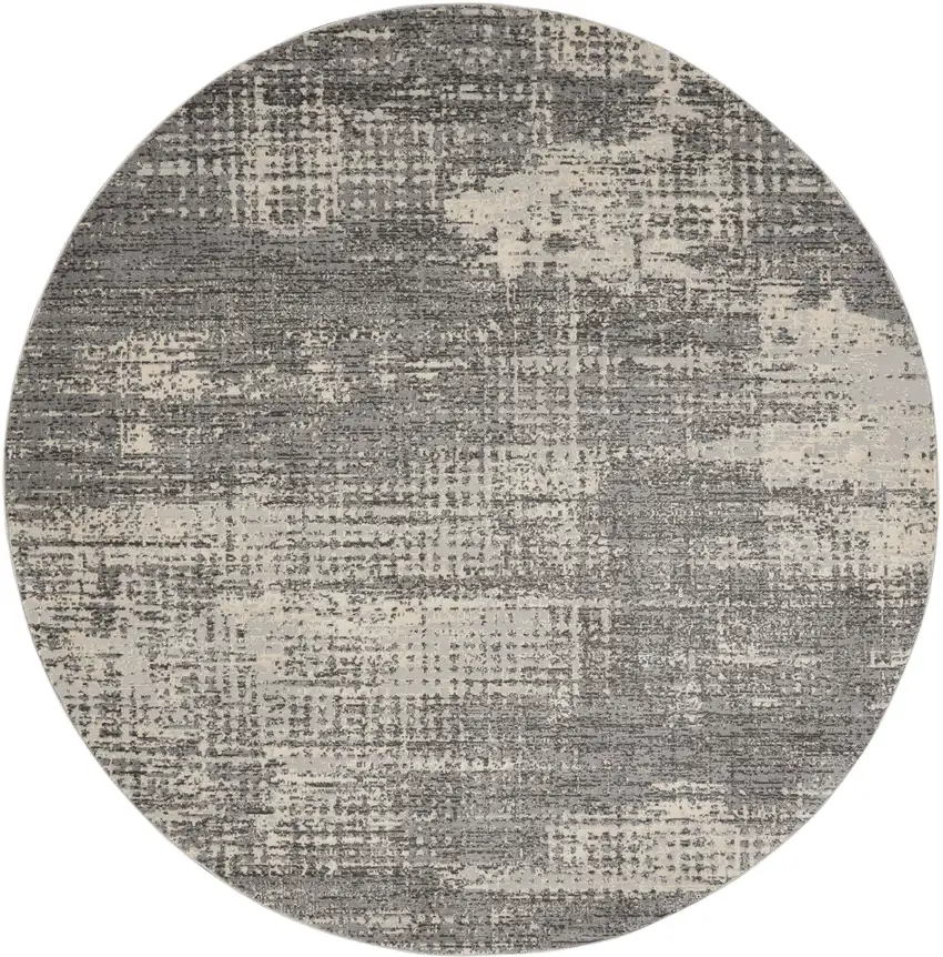 8' Gray Abstract Round Rug Photo 4