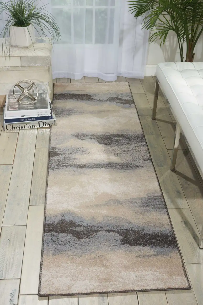 8' Gray Abstract Runner Rug Photo 1