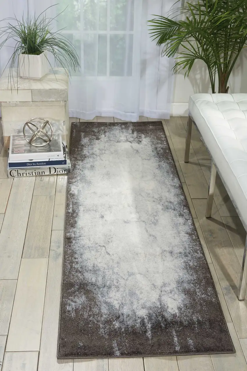 8' Gray Abstract Runner Rug Photo 1