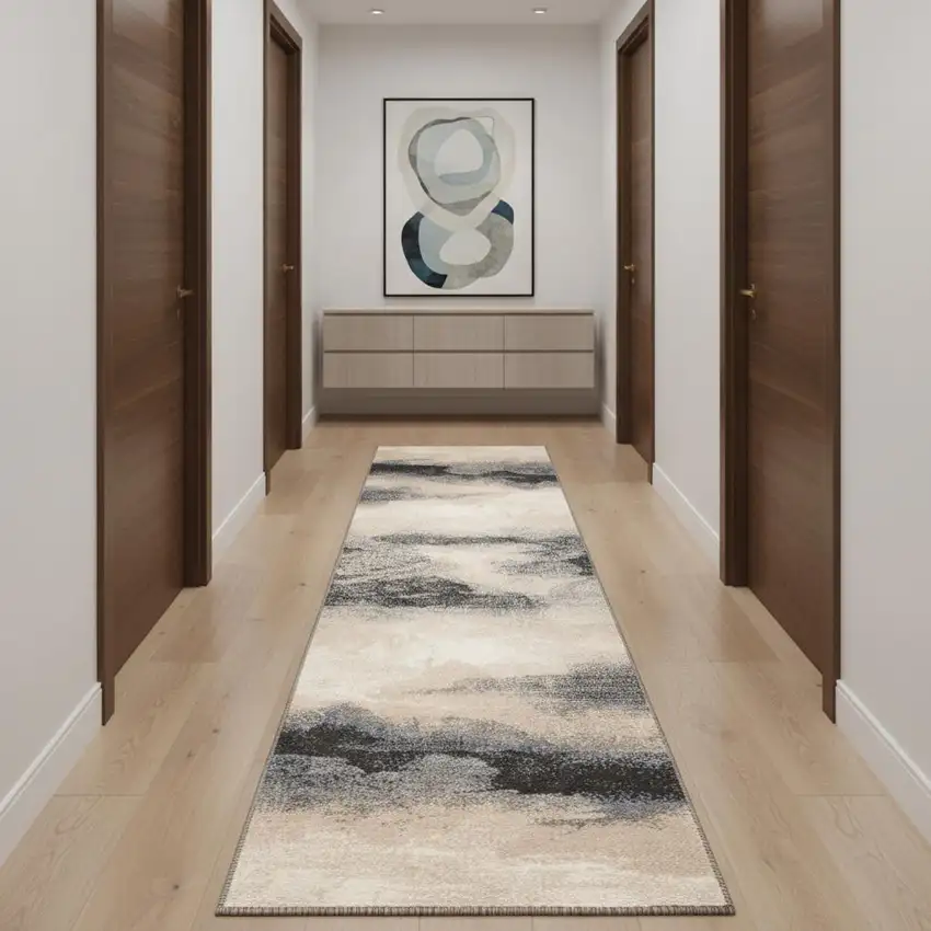 10' Gray Abstract Runner Rug Photo 1