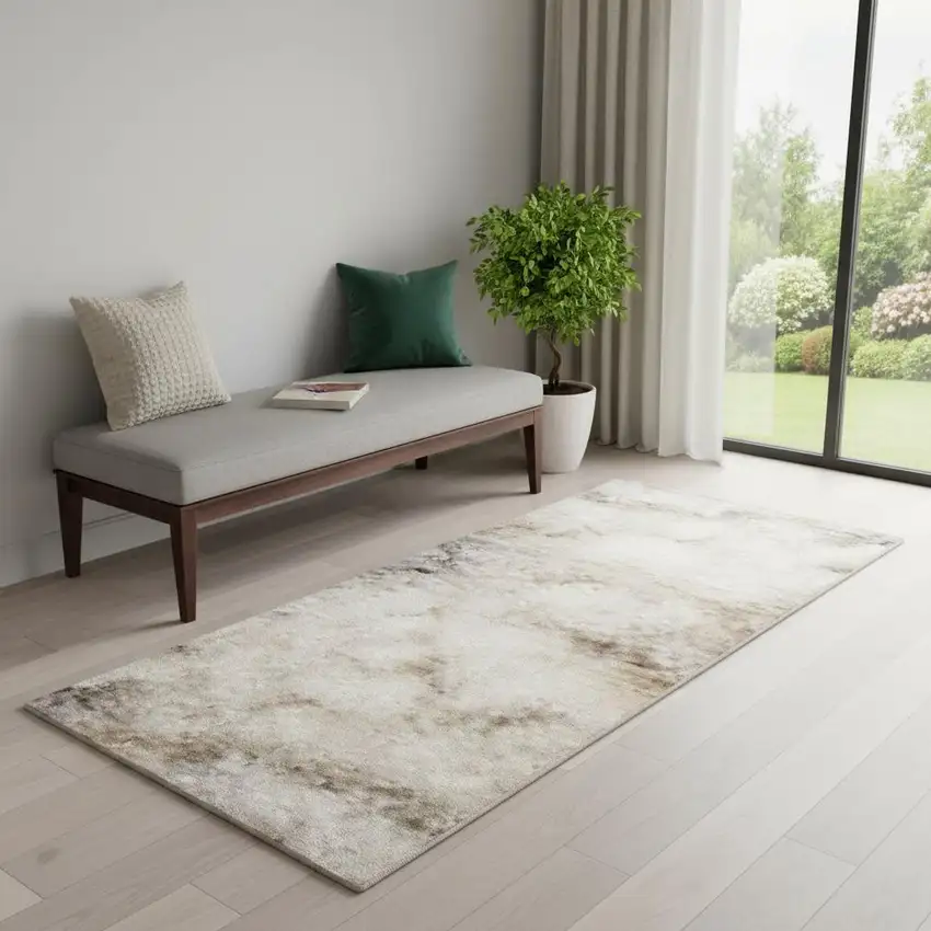 7' Gray Abstract Runner Rug Photo 1