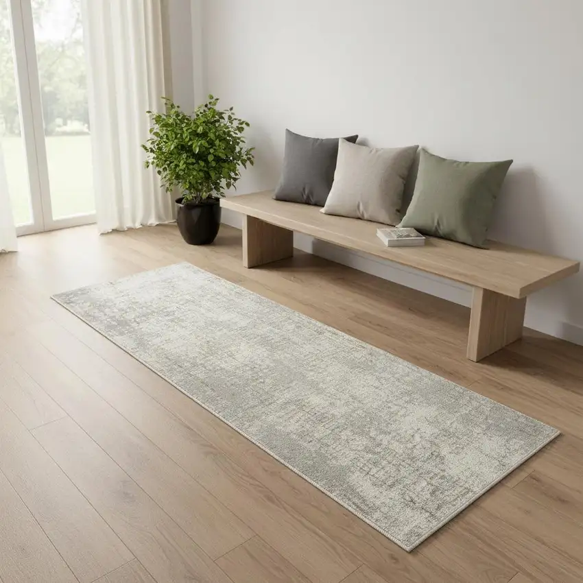 7' Gray Abstract Runner Rug Photo 1