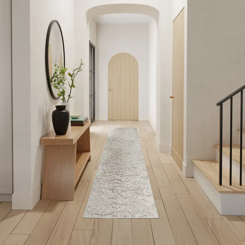 8' Gray Abstract Runner Rug Photo 2