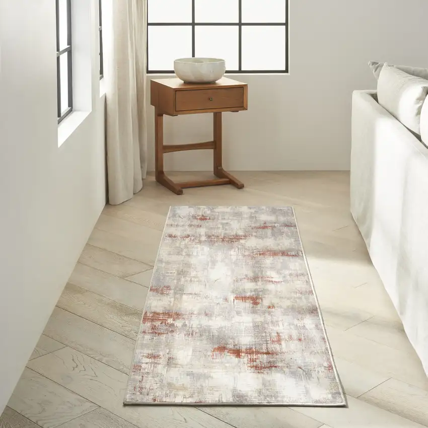 7' Gray Abstract Runner Rug Photo 5