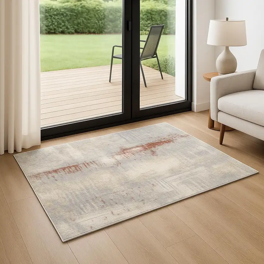 7' Gray Abstract Runner Rug Photo 1