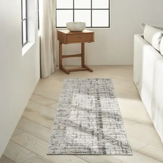 7' Gray Abstract Runner Rug Photo 4