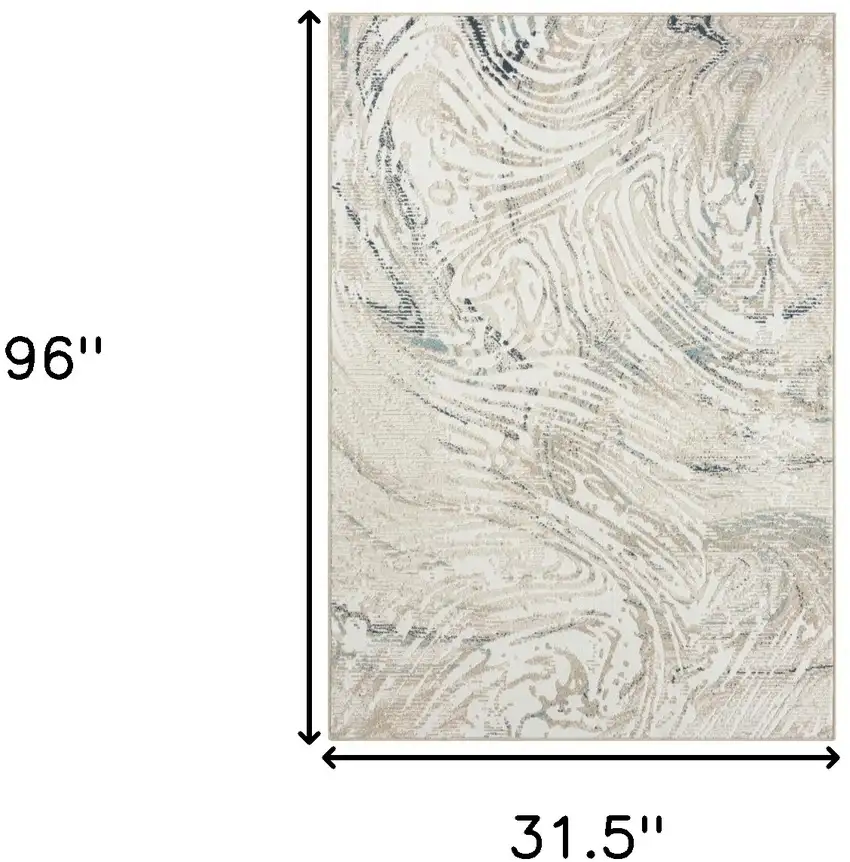 8' Gray Abstract Runner Rug Photo 9