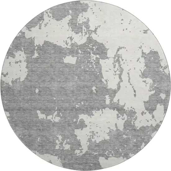 8' Gray And Beige Abstract Washable Round Rug With UV Protection Photo 1