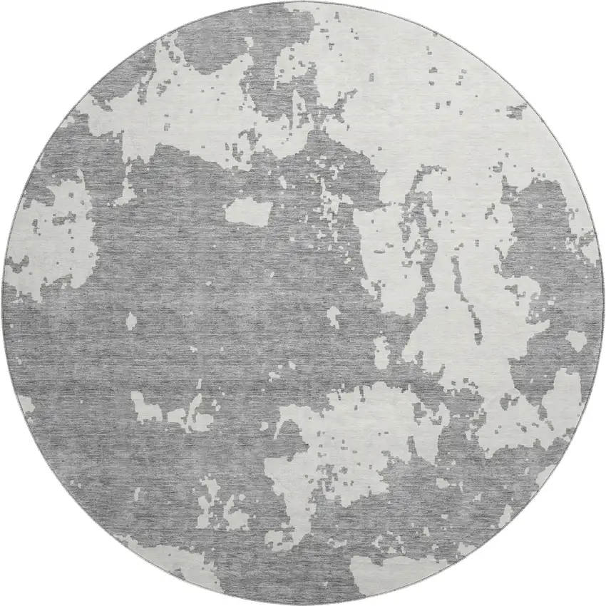 8' Gray And Beige Abstract Washable Round Rug With UV Protection Photo 1