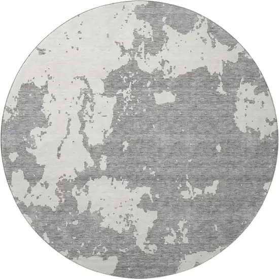 8' Gray And Beige Abstract Washable Round Rug With UV Protection Photo 4
