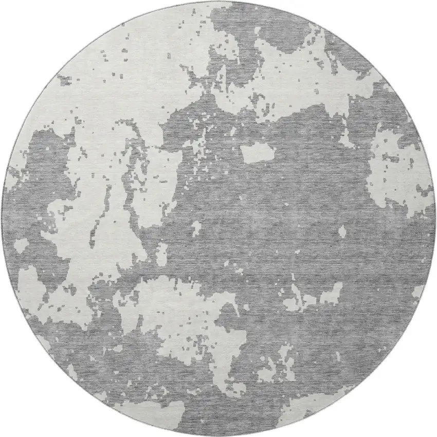 8' Gray And Beige Abstract Washable Round Rug With UV Protection Photo 4
