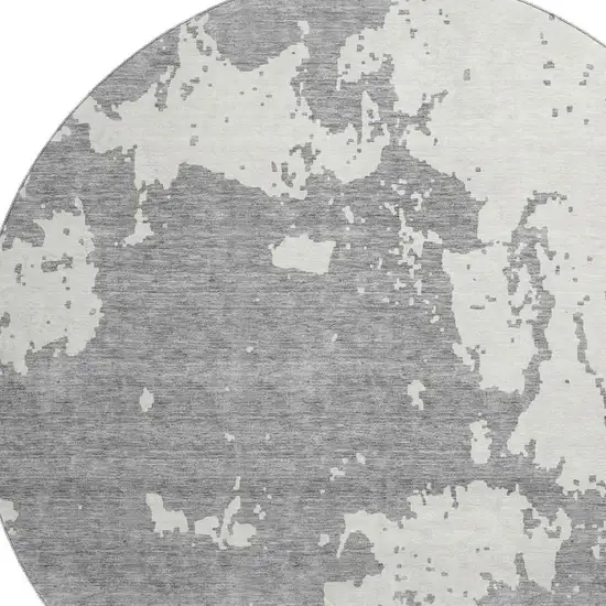 8' Gray And Beige Abstract Washable Round Rug With UV Protection Photo 3