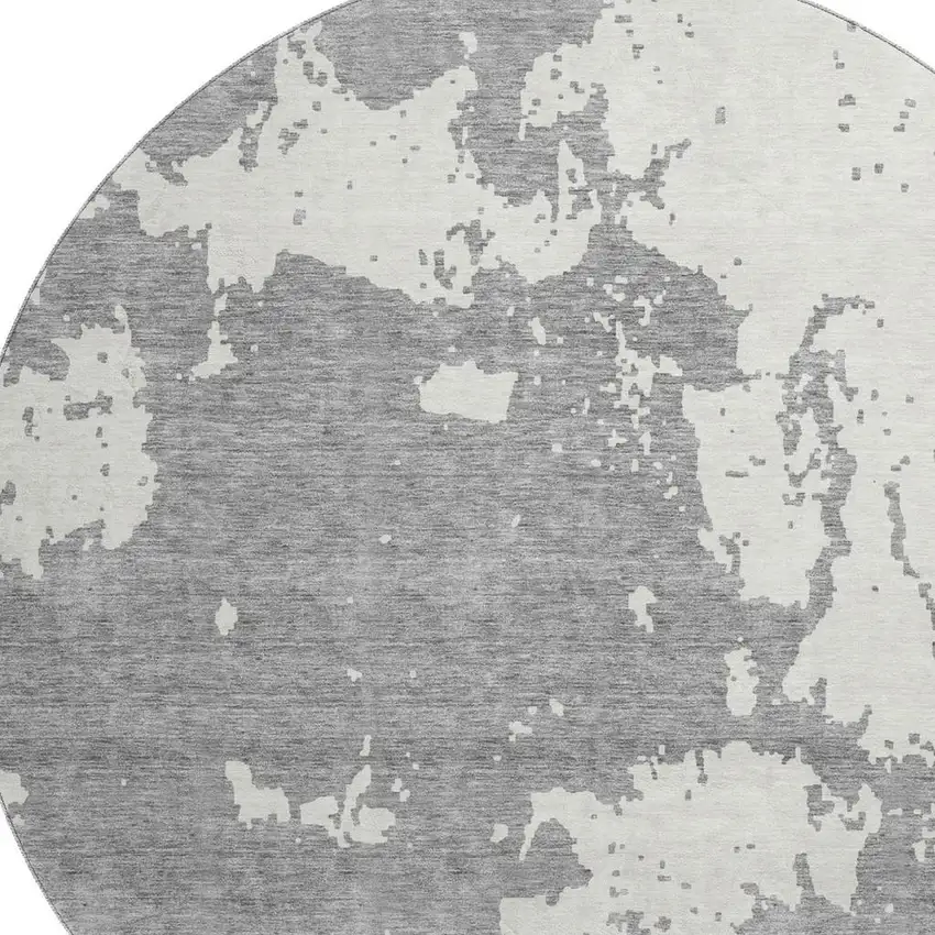 8' Gray And Beige Abstract Washable Round Rug With UV Protection Photo 3