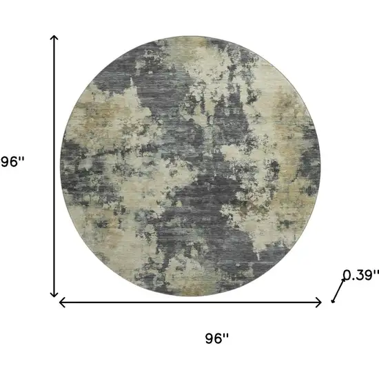 8' Gray And Beige Abstract Washable Round Rug With UV Protection Photo 8