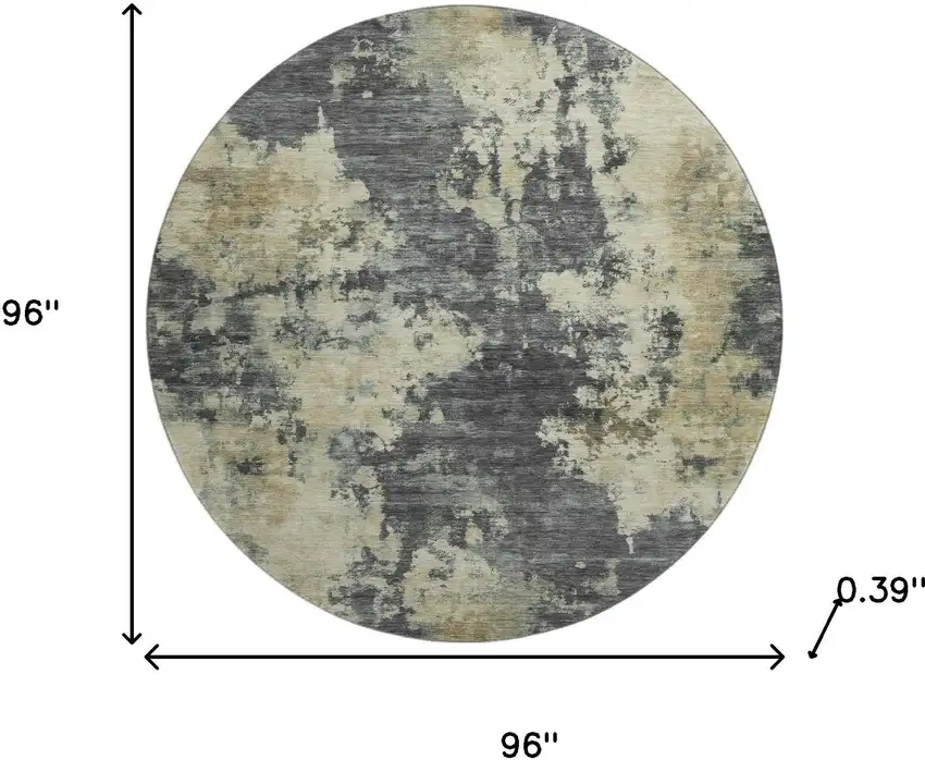 8' Gray And Beige Abstract Washable Round Rug With UV Protection Photo 8