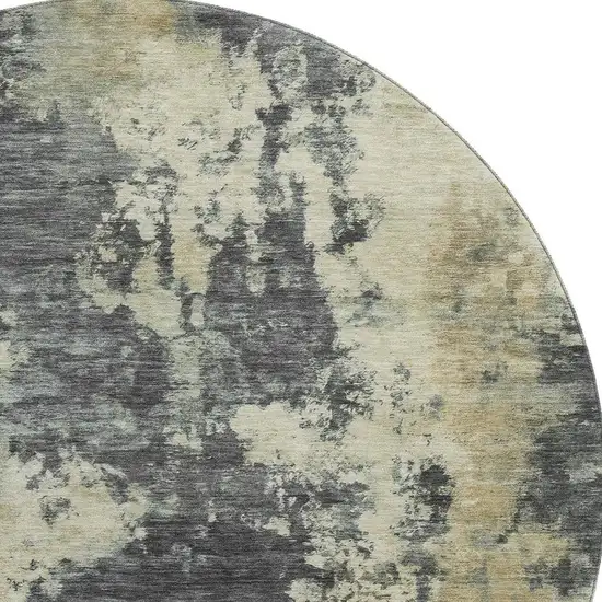 8' Gray And Beige Abstract Washable Round Rug With UV Protection Photo 3