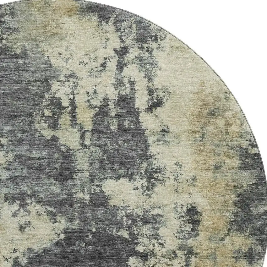 8' Gray And Beige Abstract Washable Round Rug With UV Protection Photo 3