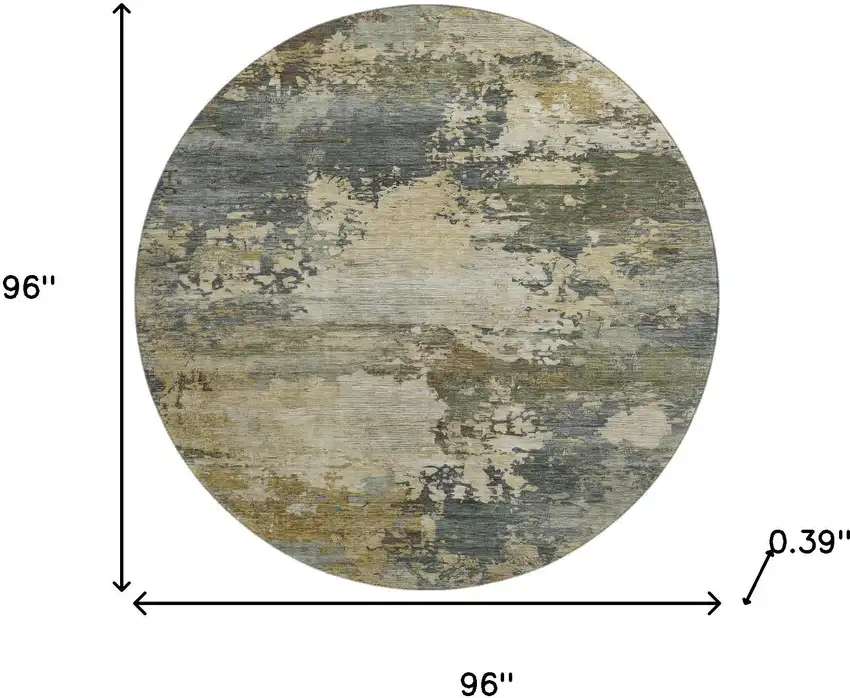 8' Gray And Beige Abstract Washable Round Rug With UV Protection Photo 8