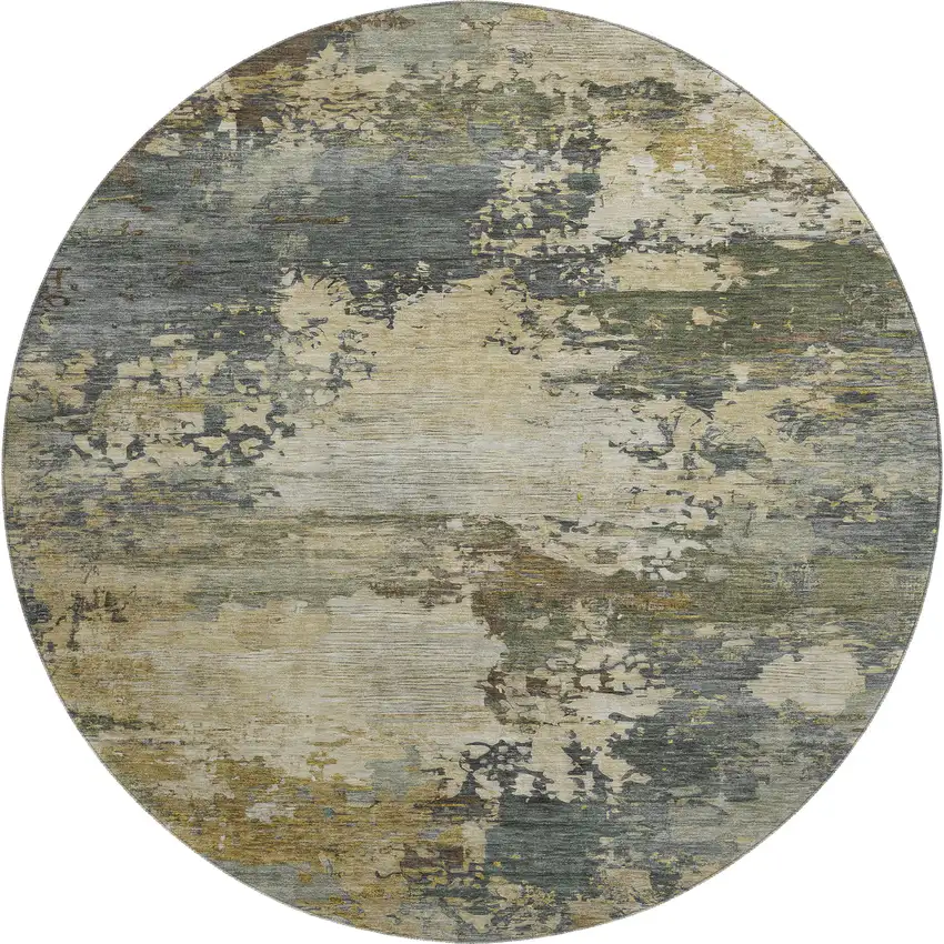8' Gray And Beige Abstract Washable Round Rug With UV Protection Photo 1