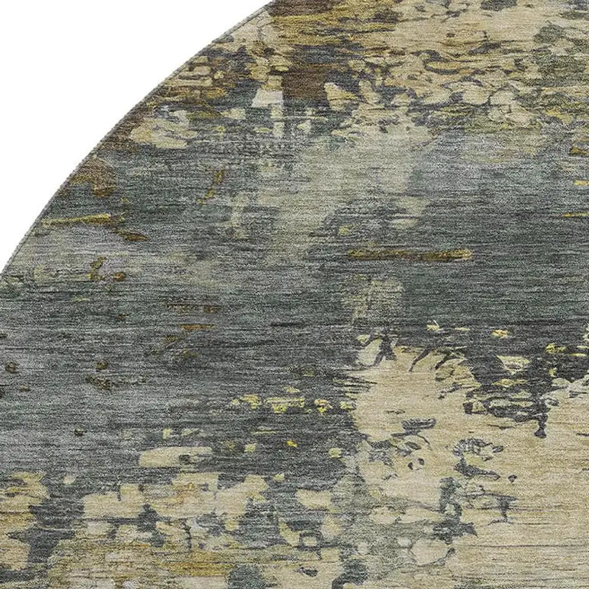 8' Gray And Beige Abstract Washable Round Rug With UV Protection Photo 3