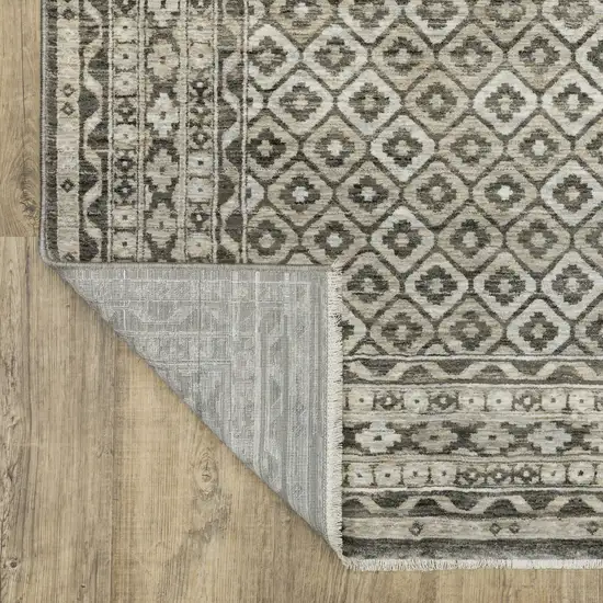 8' Gray And Beige Diamond Runner Rug With Fringe Photo 9